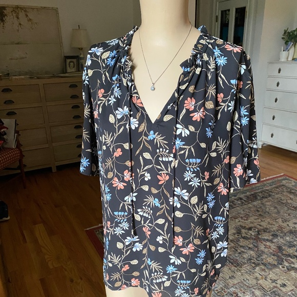 LOFT Floral Shortsleeved Blouse - Mixed Media - Size XL - Picture 1 of 5